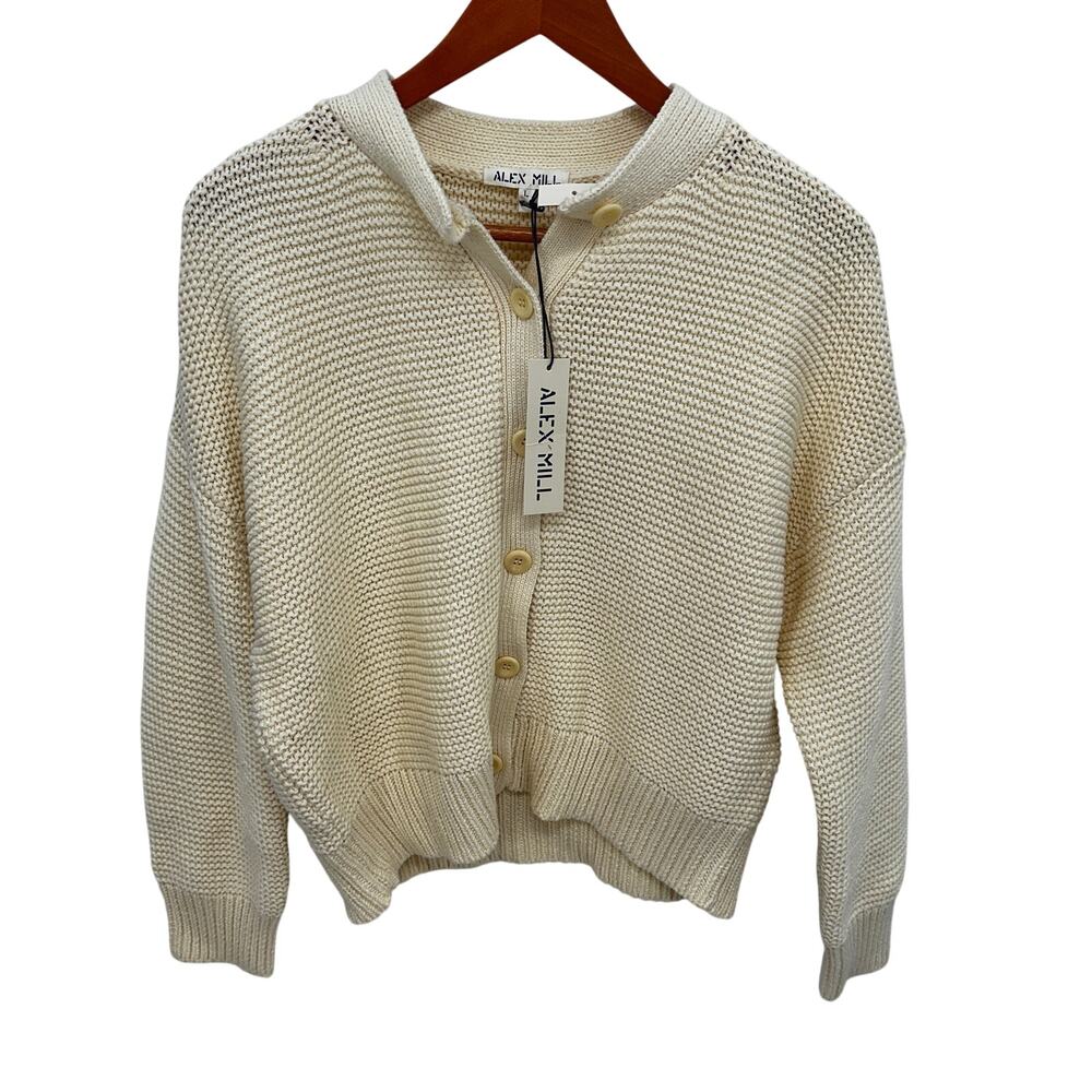 ALEX MILL NWT Evereve Nico Cotton Knit Button Front Cardigan in Ivory // L - Picture 6 of 15